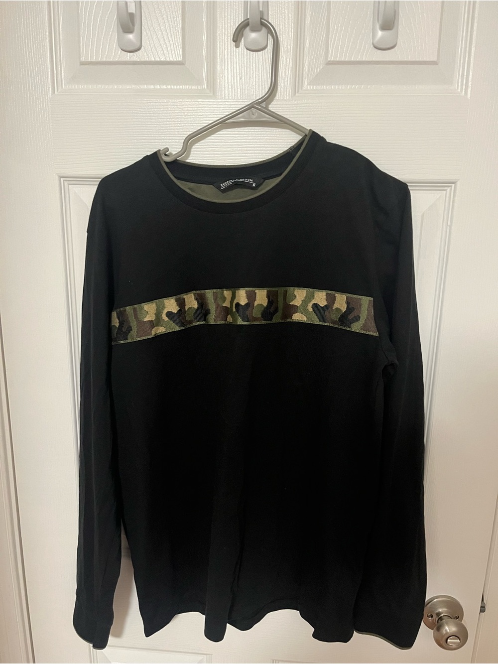 Men's Black Long-Sleeve Shirt with Camo Trim